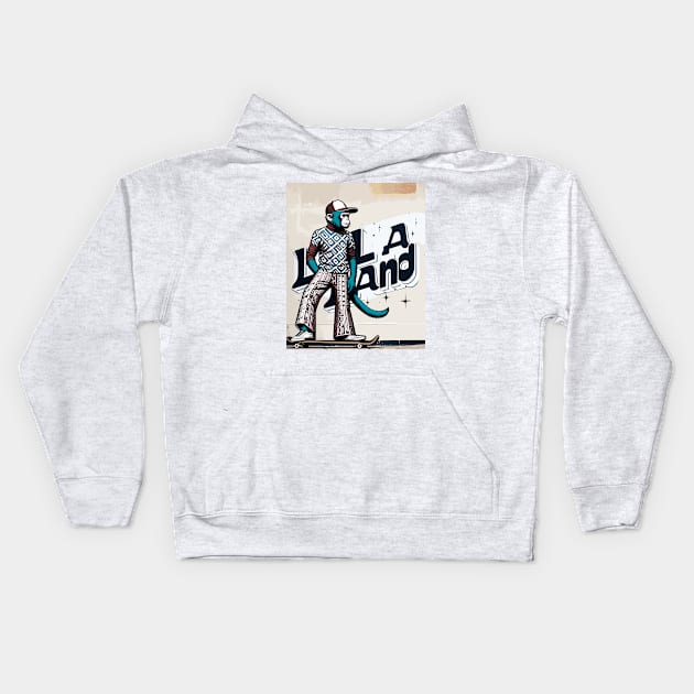 Retro Monkey Skateboarder - Vintage Style Illustration Kids Hoodie by TimeWarpWildlife